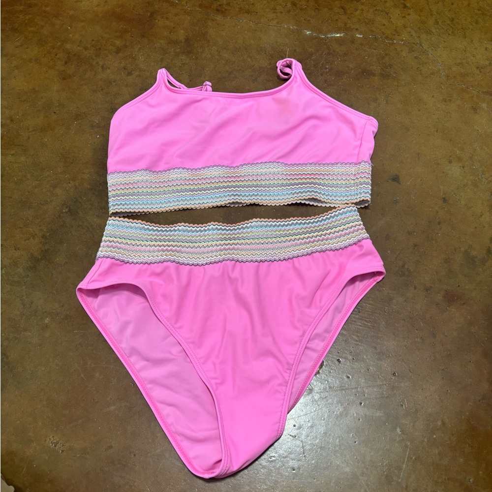 Pink two piece Swimsuit with Striped Detail